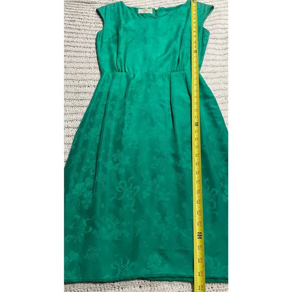VTG Dynasty A-Line Dress Silk Brocade Womens Sz 10 Green Cap Sleeves Knee Length - Picture 2 of 12